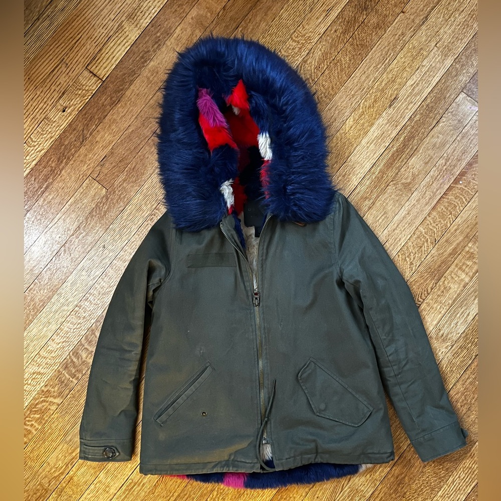 Belle Vere multi-color plush lined coat Sz XS